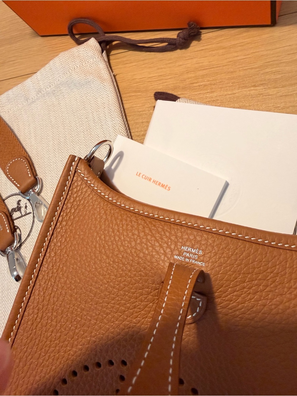 NWT Hermes Evelyne TPM Mini Messenger Bag in Gold Brown with Palladium Hardware - Picture 12 of 12